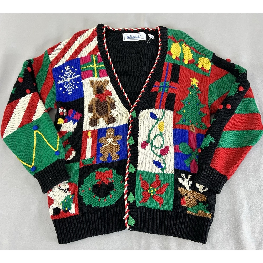 vintage 90's bellepointe‎ christmas theme sweater Sz Large Y2K